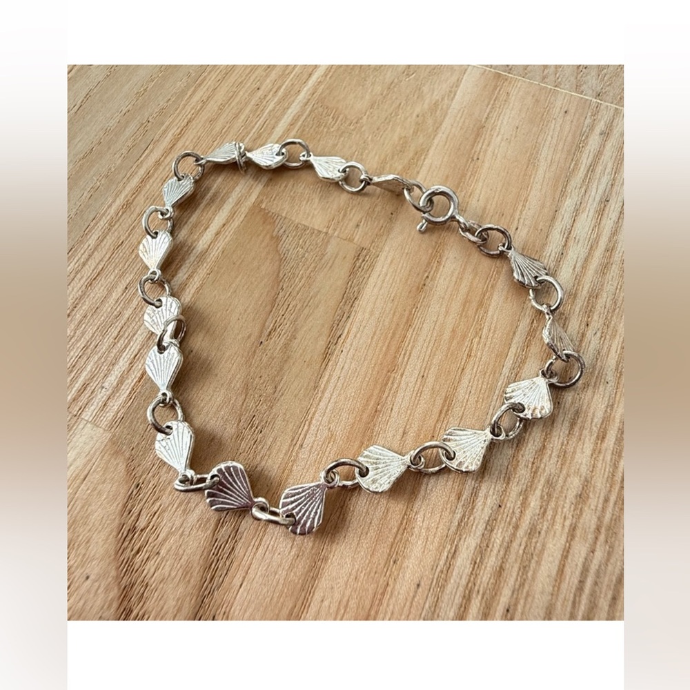 Vintage 925 sterling silver scallop shell linked bracelet